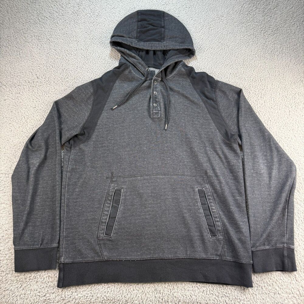 Rock & Republic Hooded Henley Hoodie Men’s Large Pullover Charcoal Gray Black
